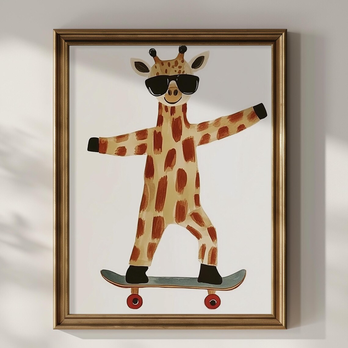 Cool Giraffe Skater With Sunglasses Safari Kids Nursery Room Art Poster