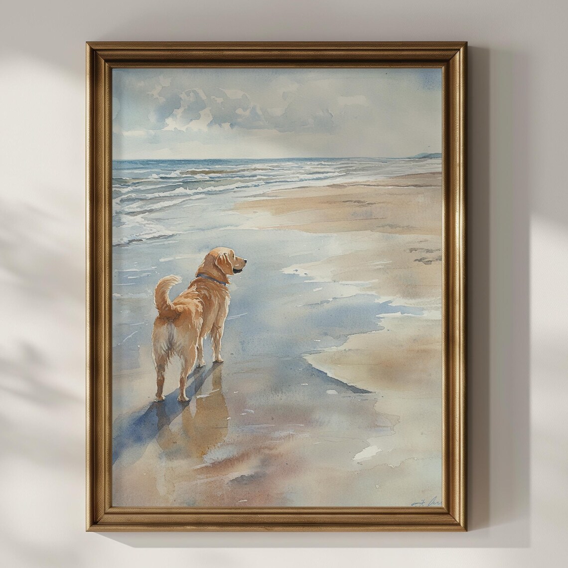 Coastal Dog Poster Print, Watercolor Beach Decor