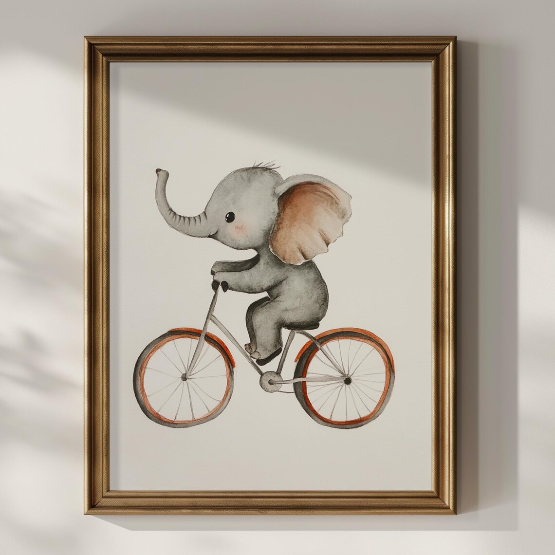 Baby Elephant Riding Bicycle Watercolor Cute Nursery Kids Room Decor Poster