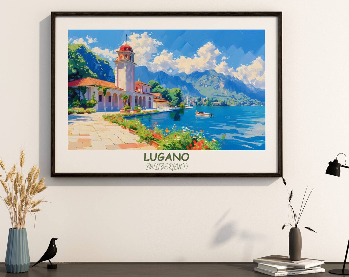 Lugano Switzerland Lakefront Promenade Alpine Lake View Poster