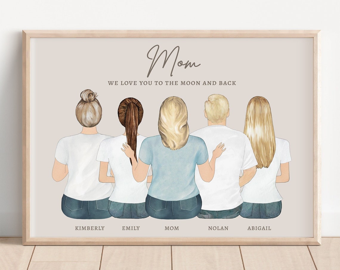 Personalized Mom with Four Kids Love You to the Moon and Back Poster