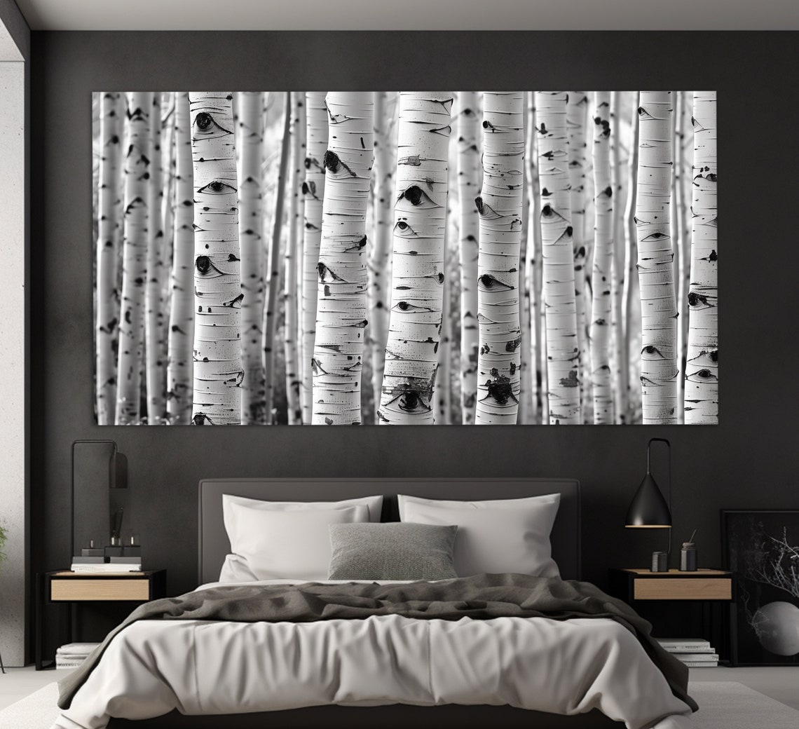 White Birch Aspen Trunks Forest Black White Abstract Nature Wall Art - Image 5