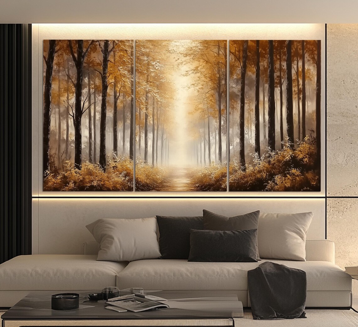 Golden Forest Autumn Landscape Painting Art Print - Image 3