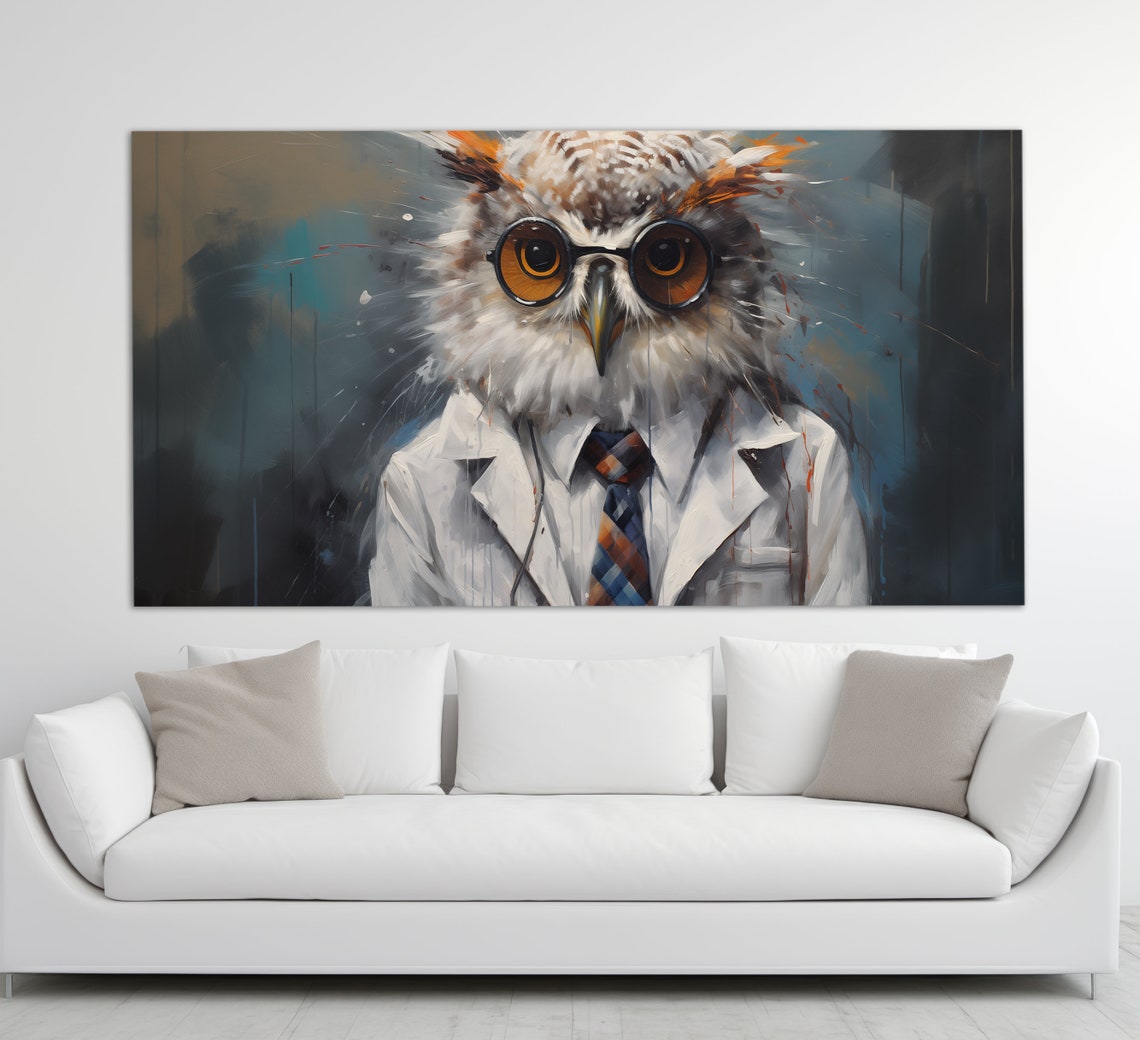 Owl In Round Glasses White Lab Coat Scientist Abstract Humor Art Print