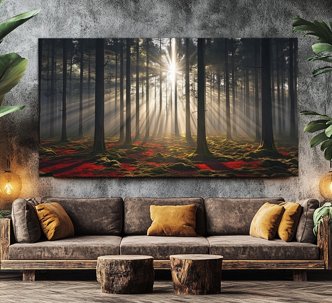 Scenic Sunrise in Forest Poster Print, Nature Landscape - Image 4