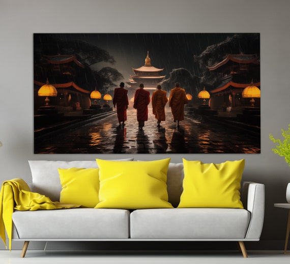 Buddhism Wall Art Buddhist Monks Print Buddhist Temple Painting Buddhist Art