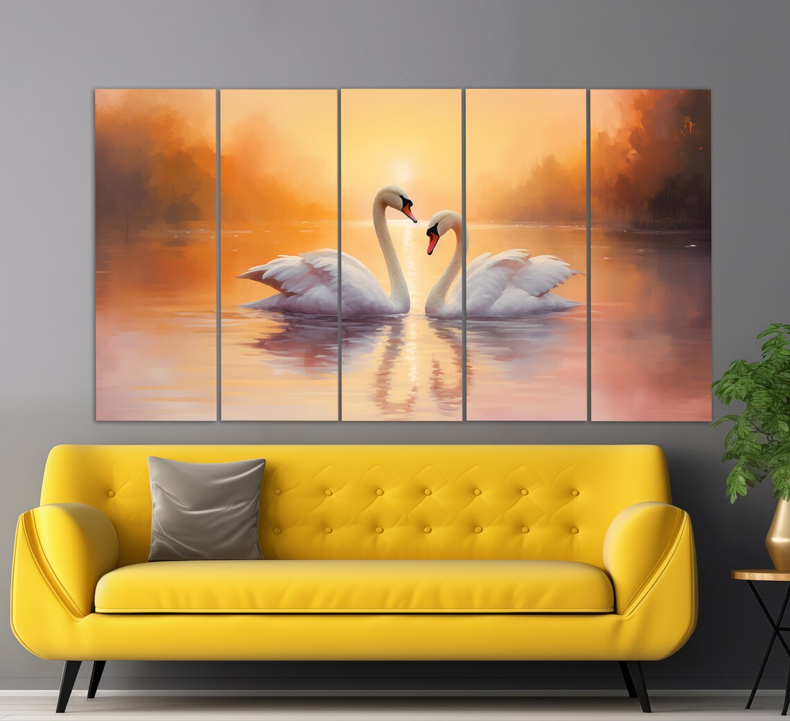 Swans Couple, Vintage Oil-Style Wall Art Print - Image 2