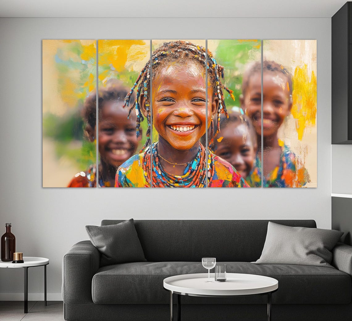 Smiling Kids Print In An Oil Painting Style Smiling African Children Painting African Wall Art Happy Ethnic Children Art - Image 2