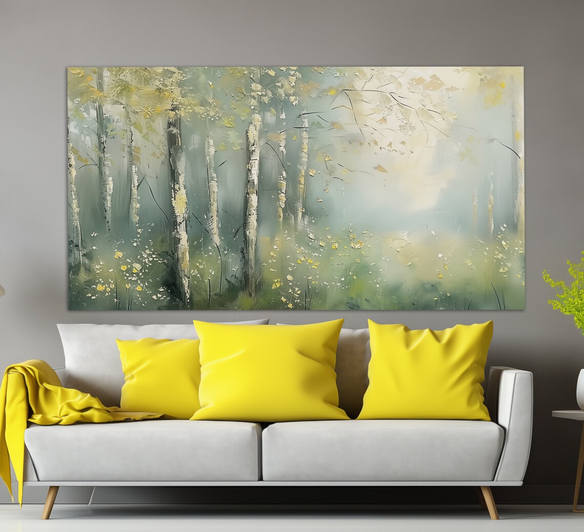 Abstract Spring Forest Print Spring Forest Wall Art Mystical Forest Poster Bedroom Wall Decor Soft Tones Spring Trees Painting - Image 4