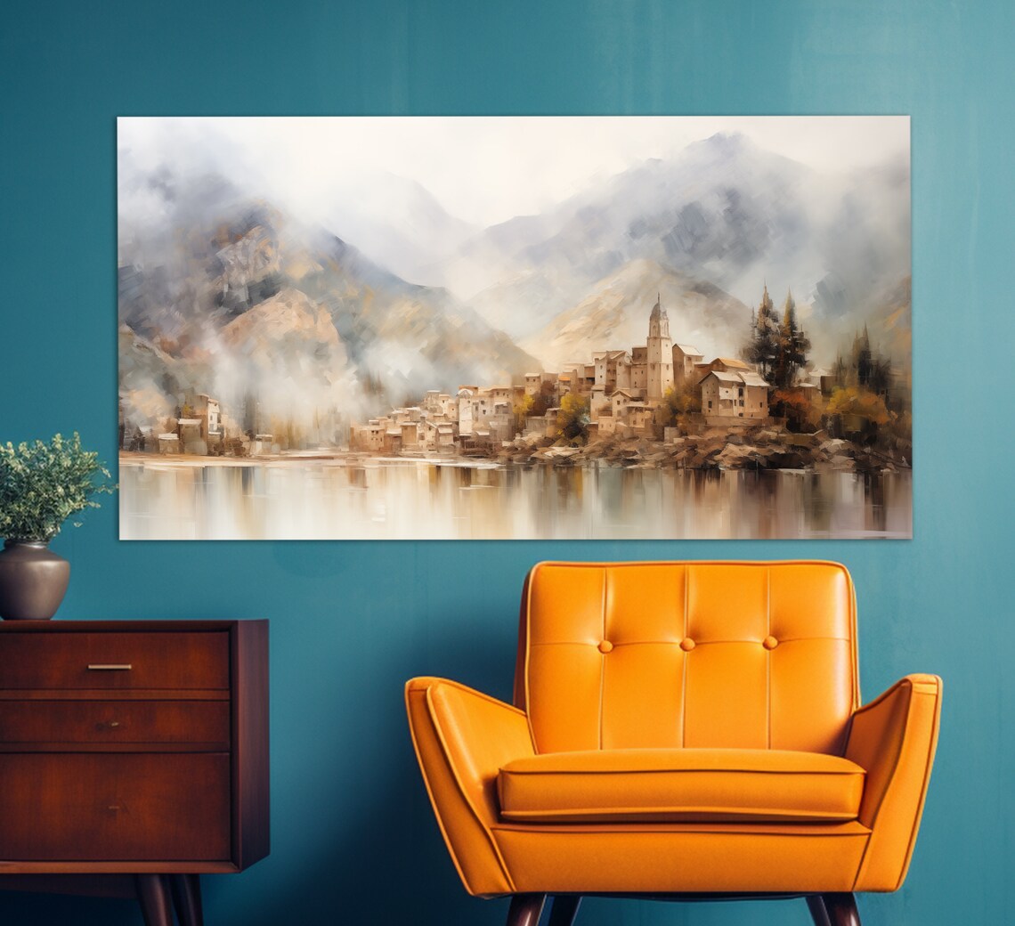 Andorra La Vella Misty Mountain Village Lake Reflection Travel Poster - Image 4