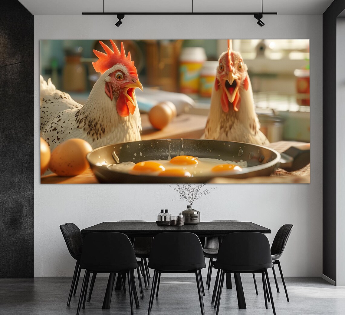 Chicken and Fried Eggs, Funny Kitchen Art Print
