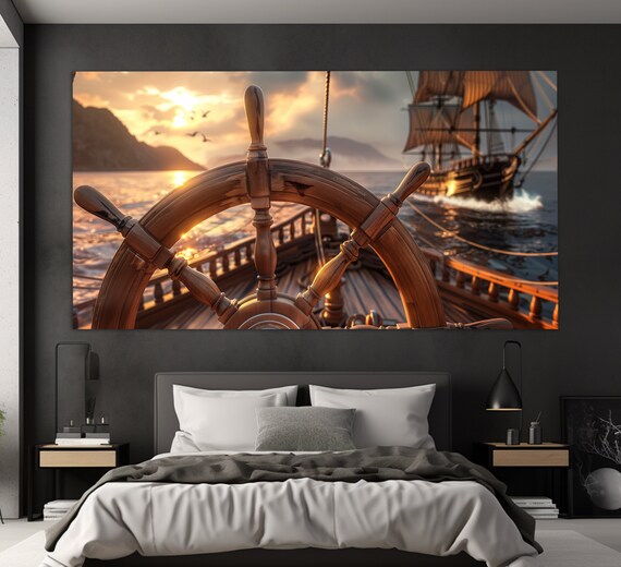 Vintage Sailboat Wheel Print Sailing Wall Art Skipper Gift Sailor Gift Nautical Wall Art Nautical Wall Decor Sailboat Poster