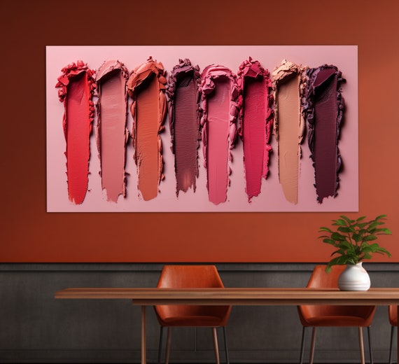 Abstract Lipstick Texture Print Fashion Wall Art Makeup Studio Decor Lipstick Painting Makeup Wall Art Makeup Art