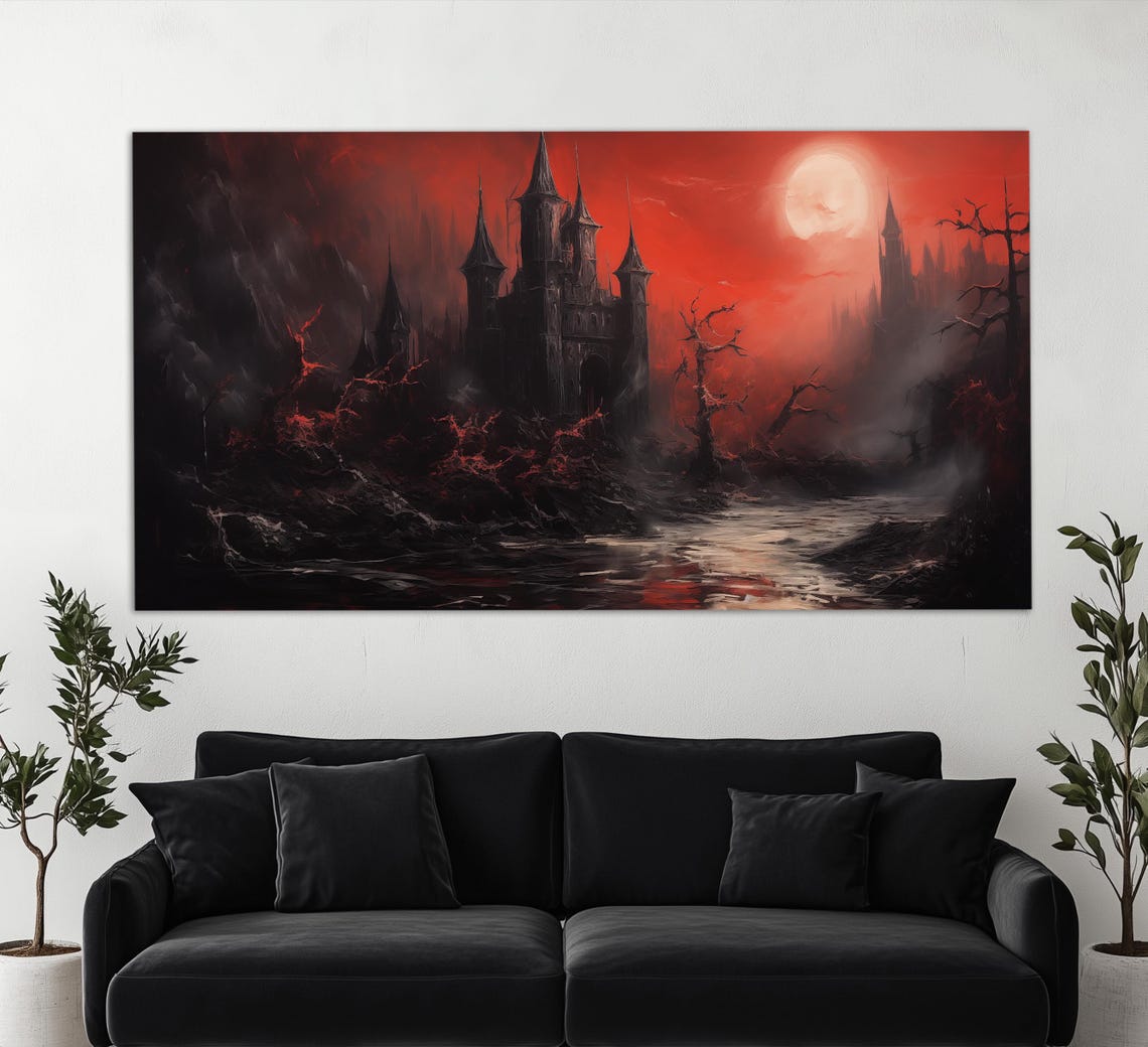 Draculas Castle Print Gothic Wall Art Gothic Castle Painting Gothic Wall Decor Gothic Print Dracula Wall Art