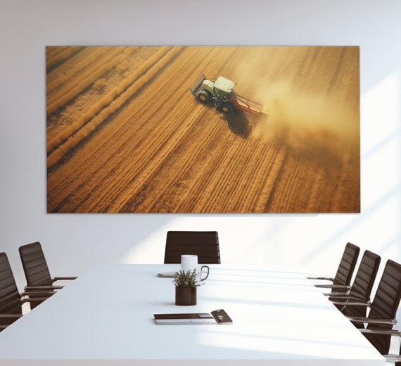 Harvesting Wall Art Tractor On The Wheat Field Print Farmhouse Wall Decor Farm Wall Art Wheat Painting Harvesting Field Poster