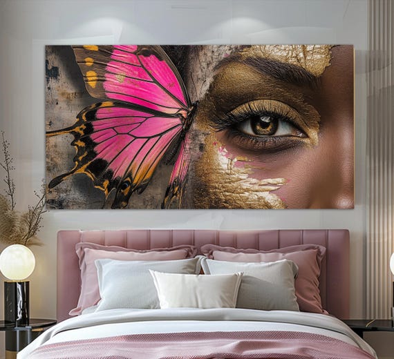 Abstract Fashion Wall Art Butterfly On Beautiful Woman Face Print Fashion Art Makeup Studio Decor Visagiste Gift