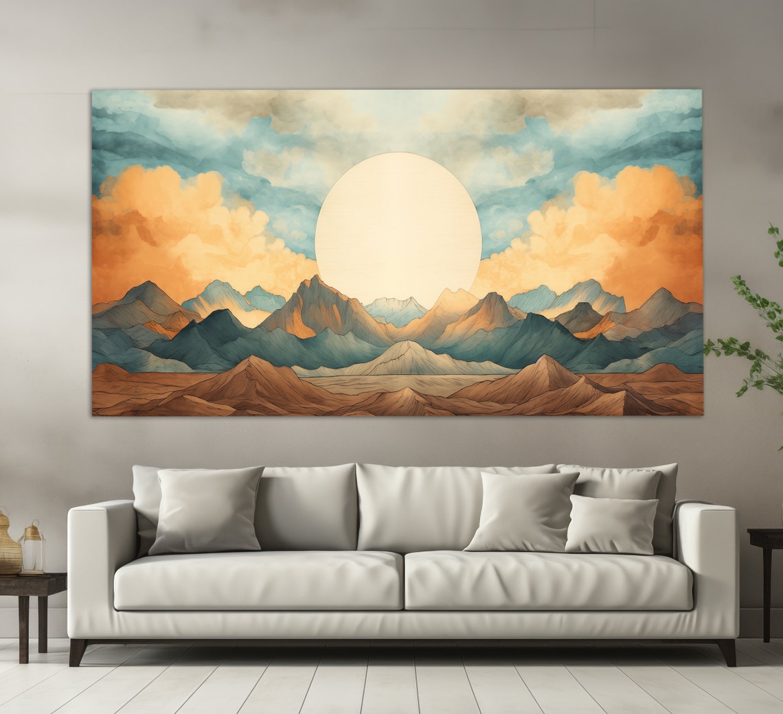Boho Abstract Mountain Layers Big Rising Sun Warm Earth Tones Poster - Image 3