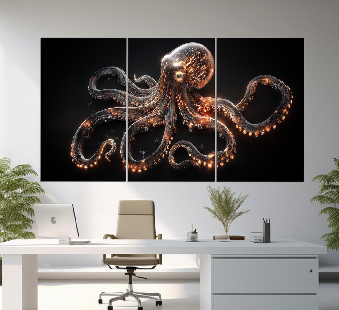 Abstract Robot Octopus Print Microchip Wall Art Octopus Wall Art It Company Wall Decor Inventor Gift Innovations Wall Art - Image 6