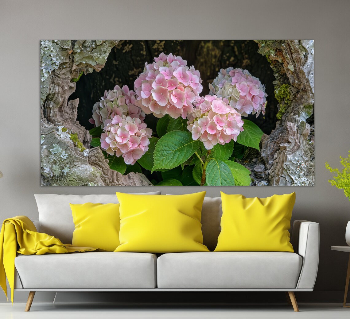 Pink Hydrangea Blooms Weathered Wood Garden Flower Photography Poster - Image 4