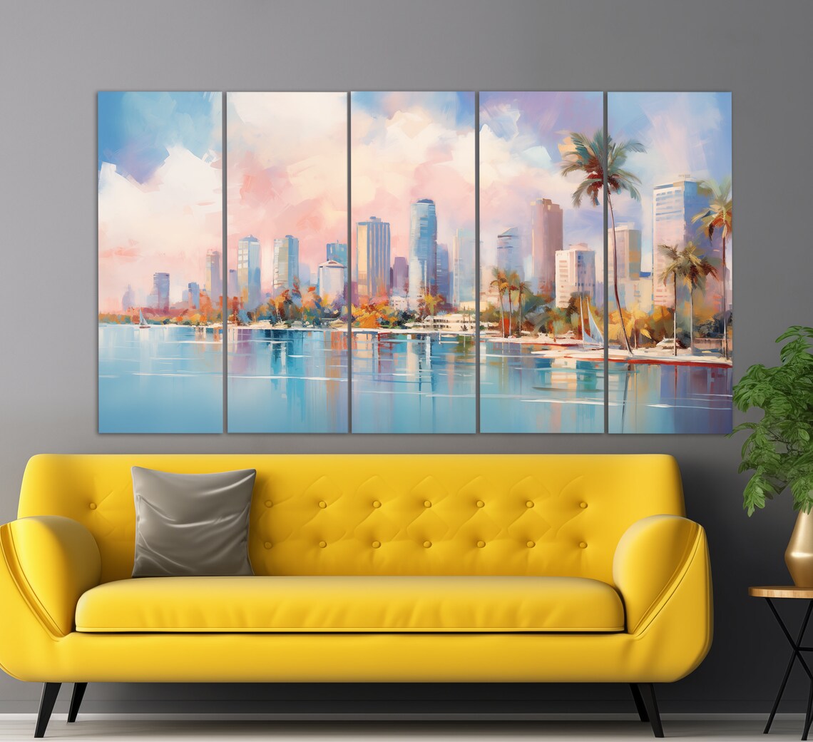 Miami Skyline Palms Pastel Watercolor Beach City Travel Poster - Image 2