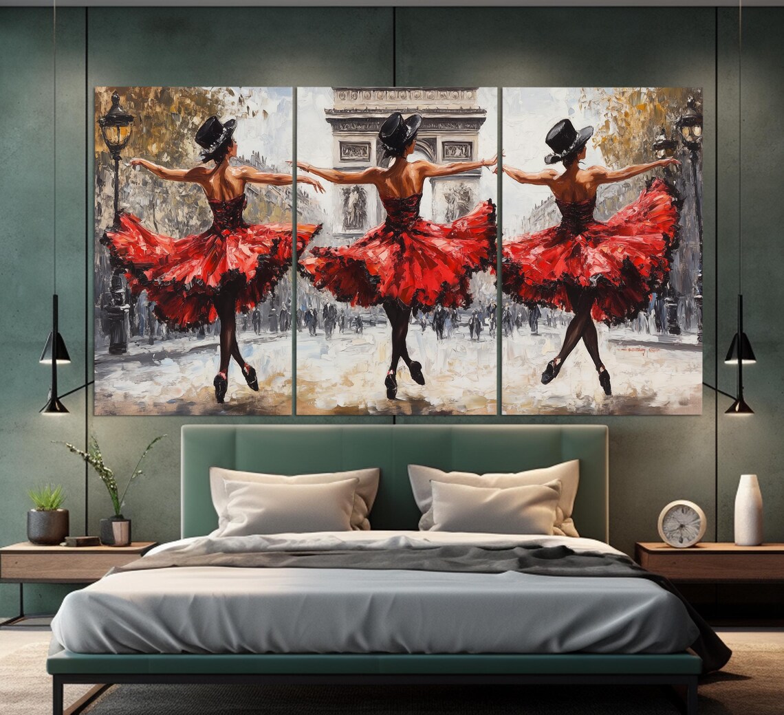 Paris Cancan Dancers Red Skirts At Arc De Triomphe Oil Painting Poster - Image 5