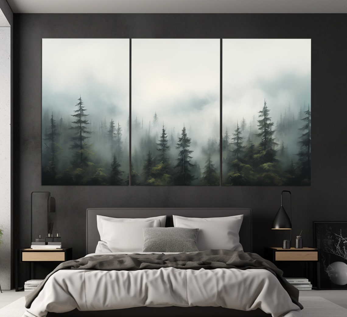 Foggy Pine Forest Misty Mountain Trees Moody Nature Art Poster - Image 6