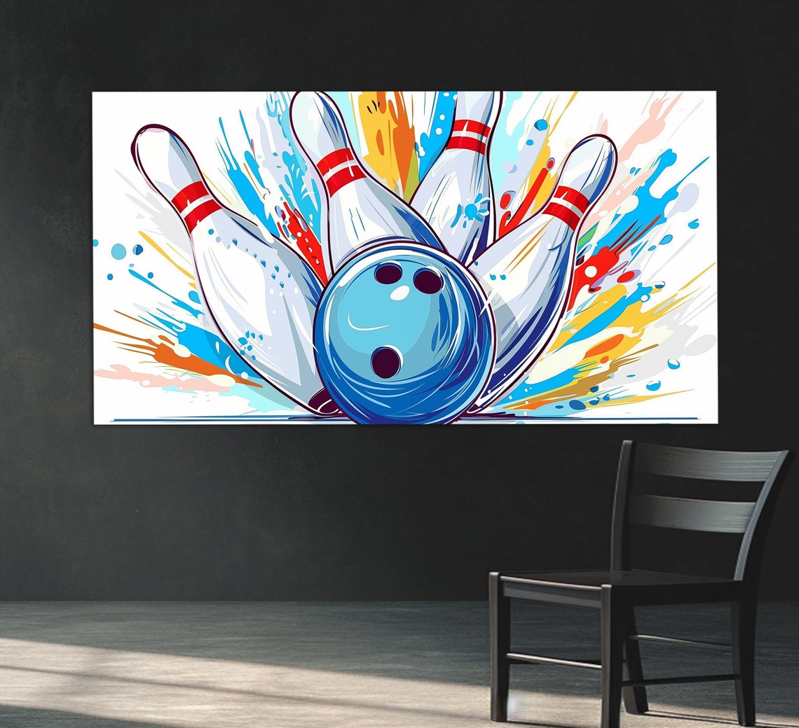 Colorful Bowling Strike Pop Art Ball Crashing Pins Splash Wall Art - Image 3