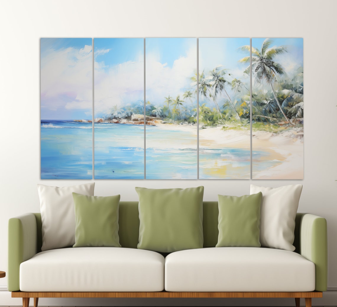 Tropical Paradise Beach Palm Trees Turquoise Ocean Painting Poster - Image 2