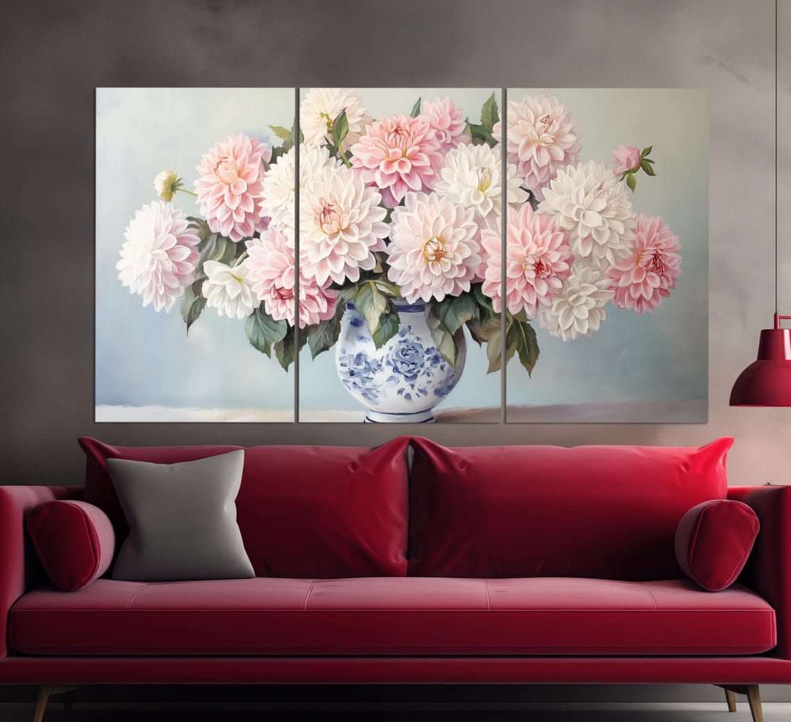 Vase With Dahlias Print Floral Wall Decor Dahlias Painting Floral Still Live Floral Gift Modern Flowers Wall Art Dahlias Poster - Image 3