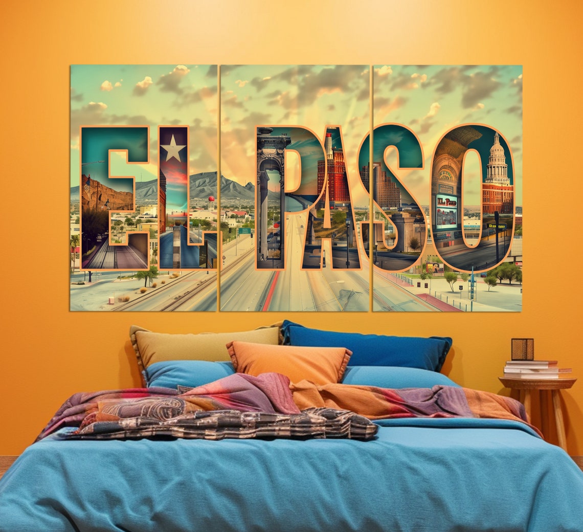 El Paso Texas Large Letter Sign Cityscape Retro Travel Collage Poster - Image 3