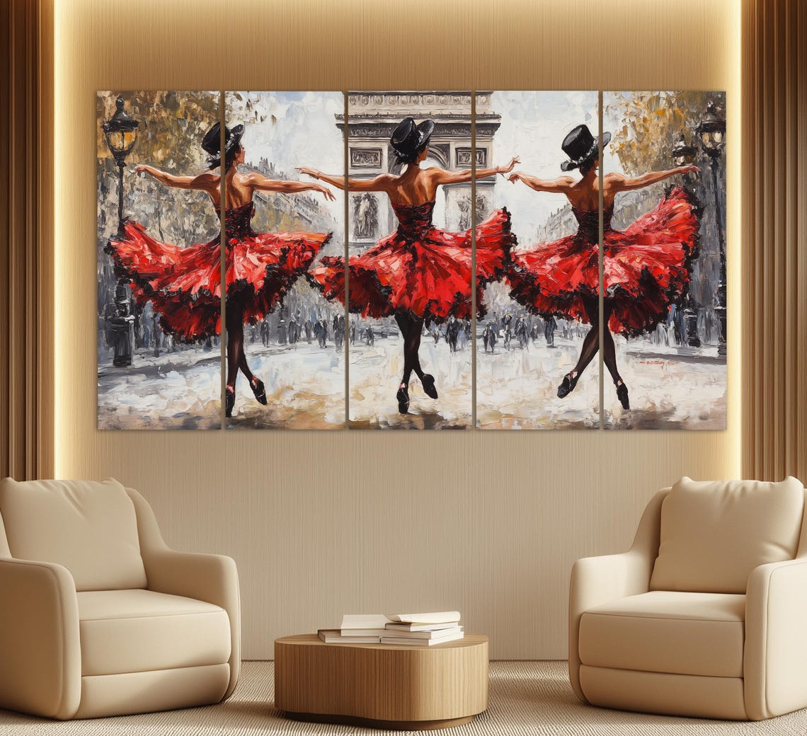 Paris Cancan Dancers Red Skirts At Arc De Triomphe Oil Painting Poster - Image 2