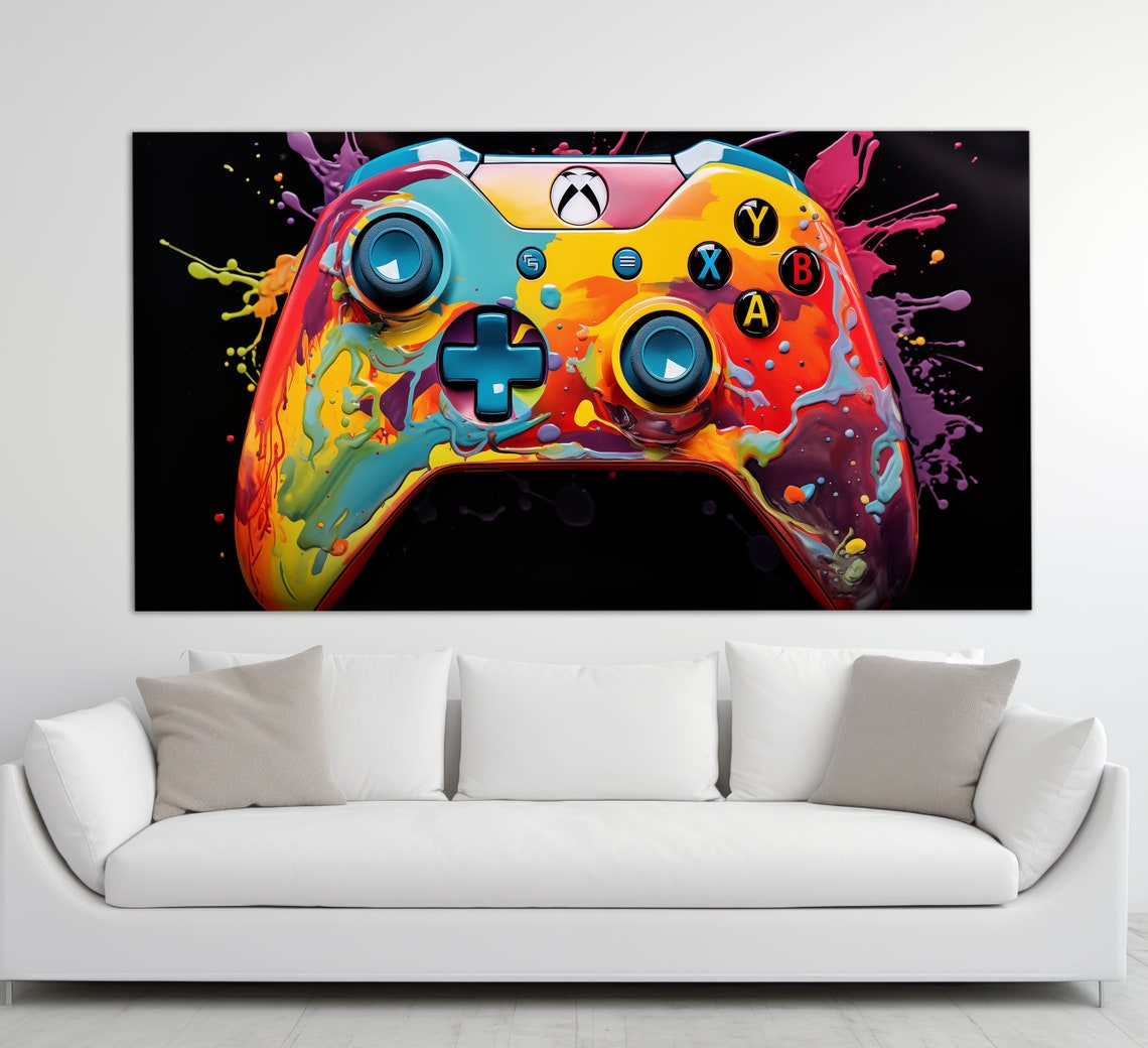 Rainbow Painted Game Controller Splashes Black Gaming Poster - Image 3