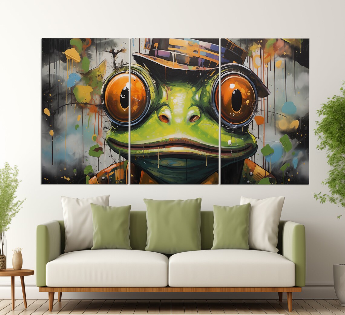 Funny Green Frog Wearing Hat Graffiti Street Art Bold Colorful Poster - Image 4