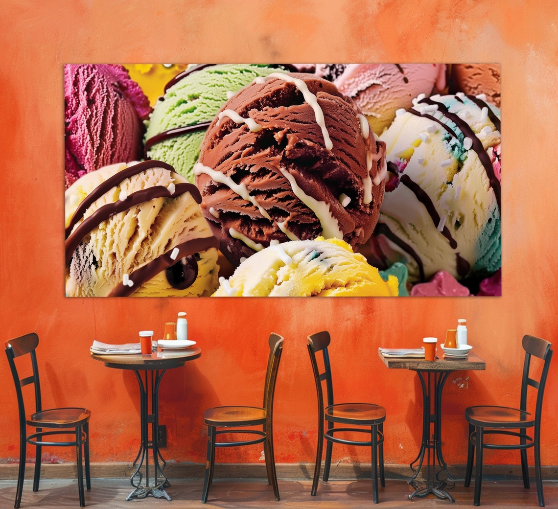 Colorful Ice Cream Scoops Dripping Chocolate Sauce Pop Art Poster