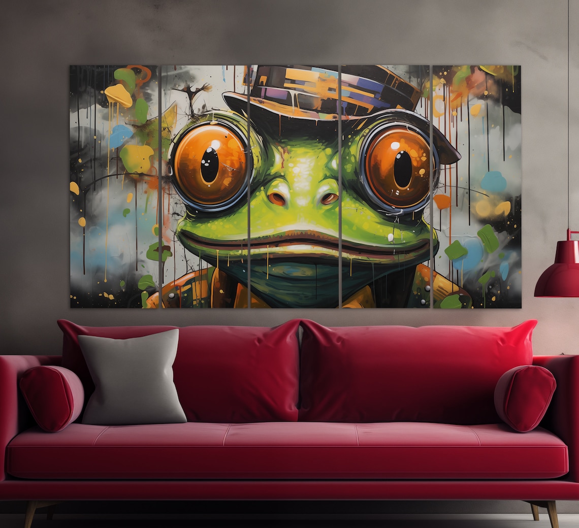 Funny Green Frog Wearing Hat Graffiti Street Art Bold Colorful Poster - Image 2