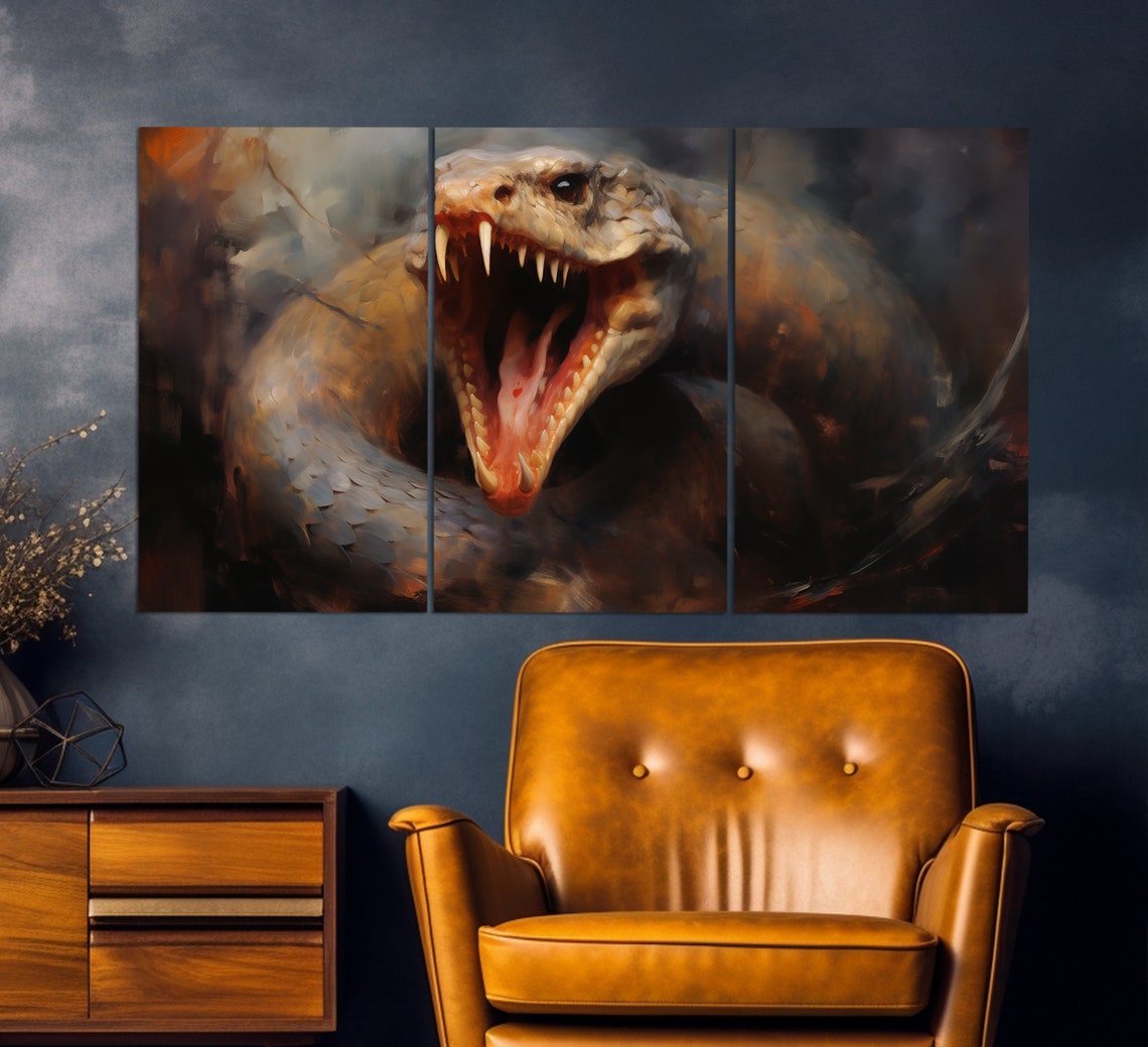 Striking Snake Open Jaws Fangs Dark Moody Oil Painting Wall Art - Image 6