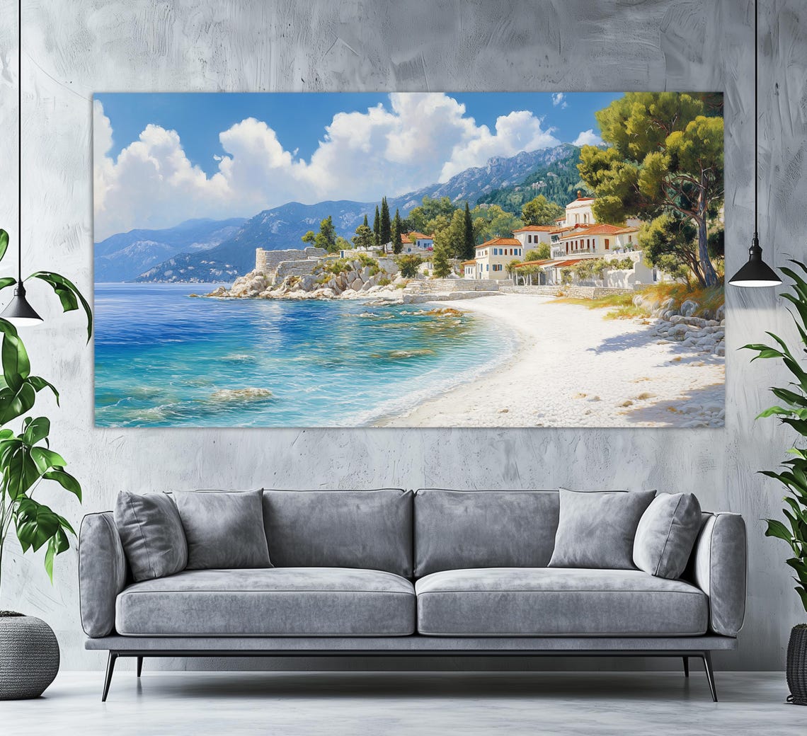 Thassos Greece White Beach Old Town Blue Aegean Coast Travel Poster - Image 4