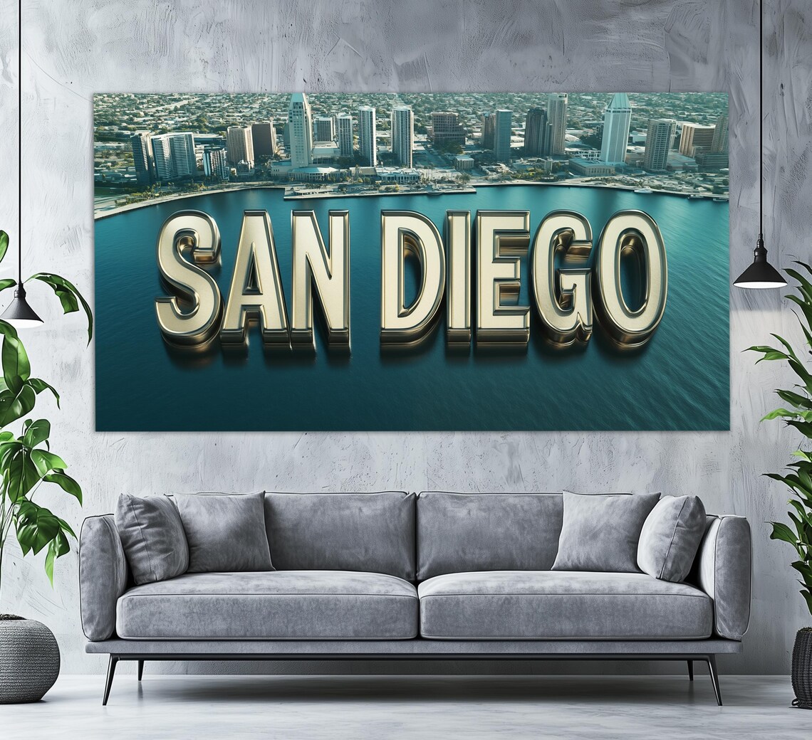 San Diego Skyline Chrome Letters Bay View California Travel Poster - Image 3
