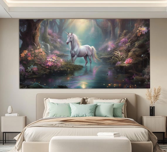 Unicorn in Fantasy Forest, Fantasy Art Print