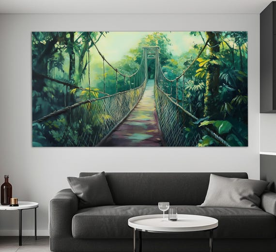 Monteverde Wall Art Rope Bridge In Monteverde Forest Costa Rica Print Monteverde Forest Painting Costa Rica Art