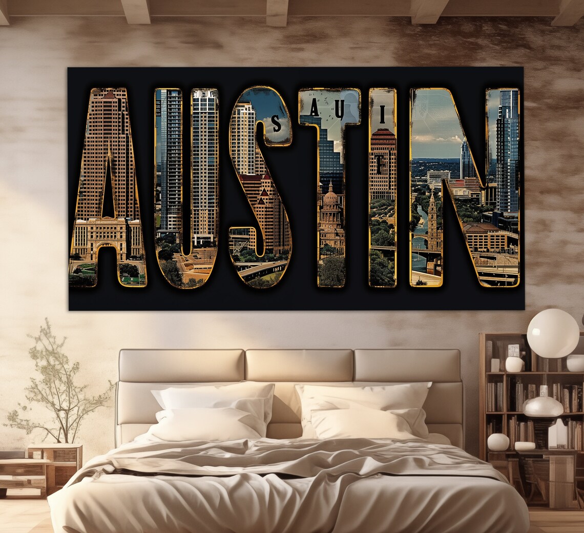 Austin Texas Letter Art With Downtown Skyline And Capitol Photo Poster - Image 3