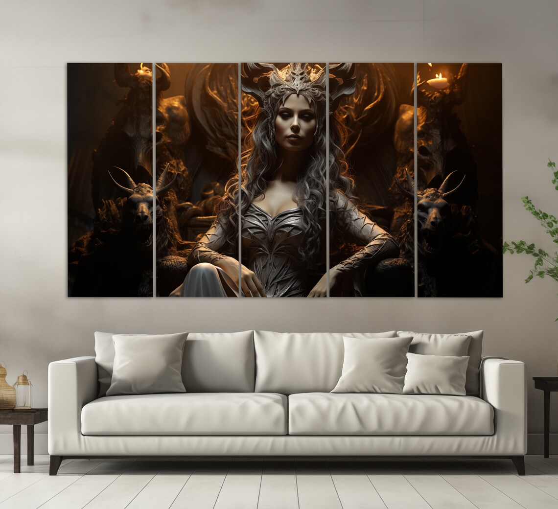 Dark Gothic Vampire Queen Throne Horns Candlelit Fantasy Portrait Poster - Image 5