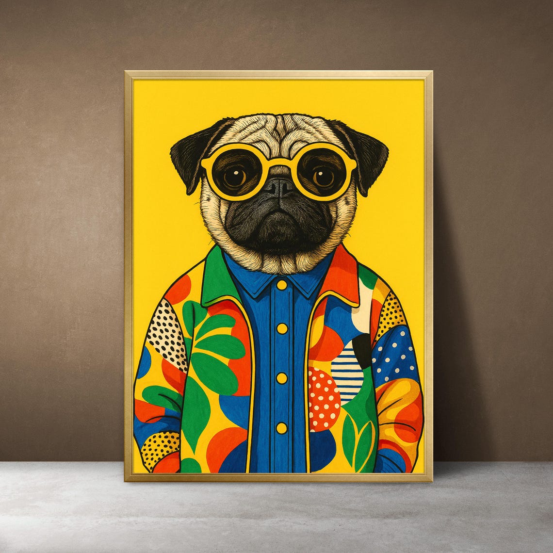 Pug Pop Art Colorful Dog Portrait Yellow Sunglasses Funny Poster