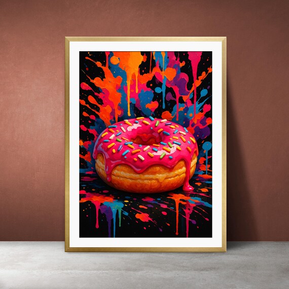 Neon Graffiti Donut Print Pink Pop Art Kitchen Decor