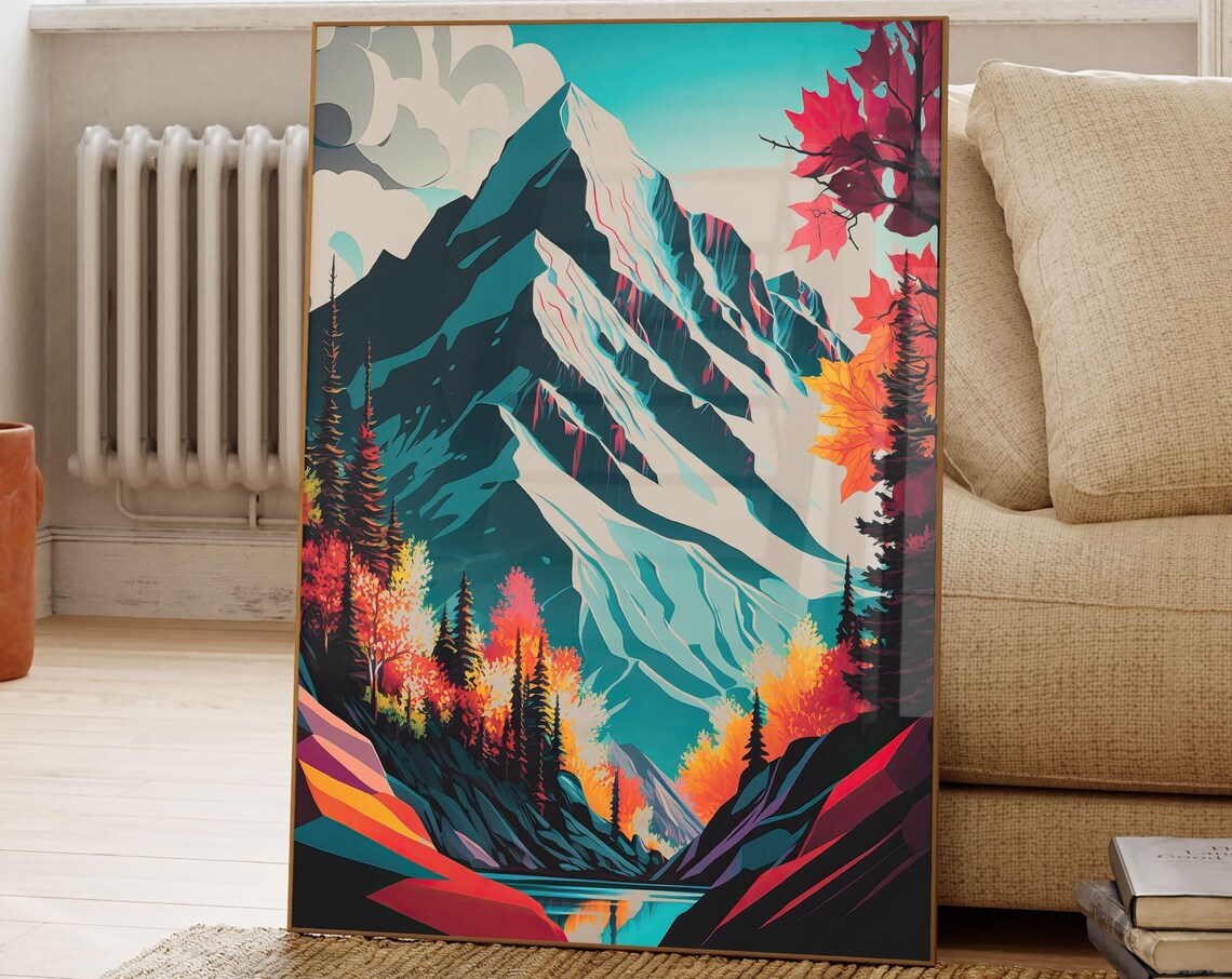 Mountain Lake Art Print, Autumn Scenery Landscape - Image 2