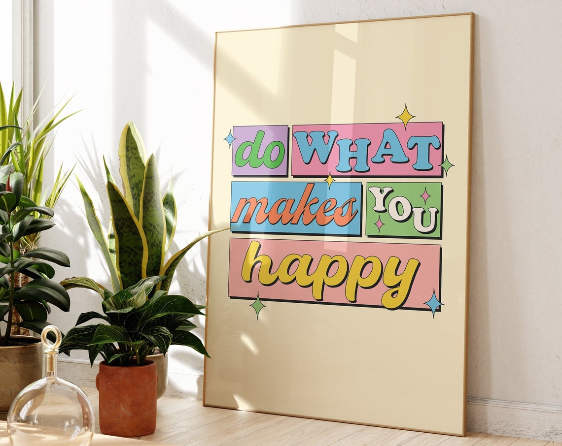 Do What Makes You Happy Retro Color Block Typography Quote Poster - Image 2