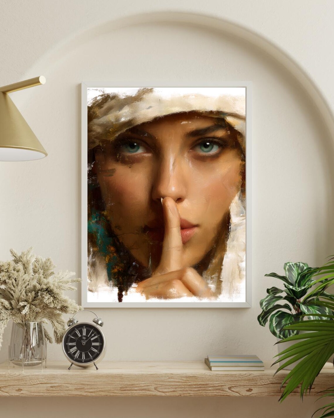 Feminine Portrait Print Historical Oil Style Lips And Eyes