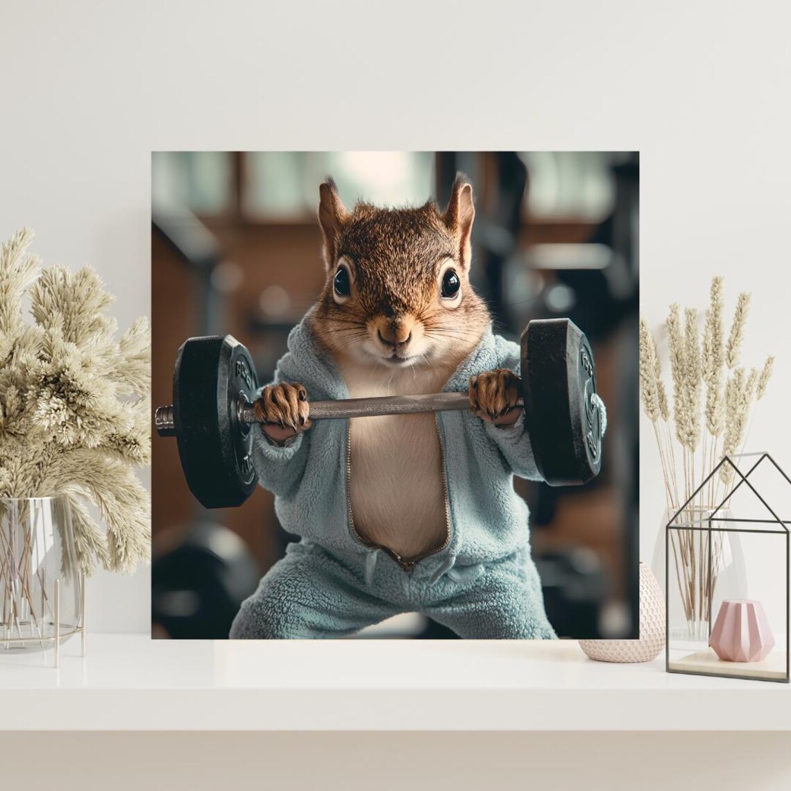 Funny Squirrel Lifting Barbell in Tracksuit Gym Workout Art Poster