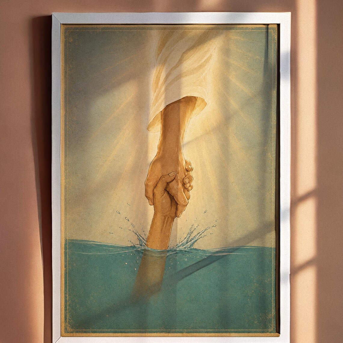 Vintage Christian Rescue, Divine Hand Saving From Water