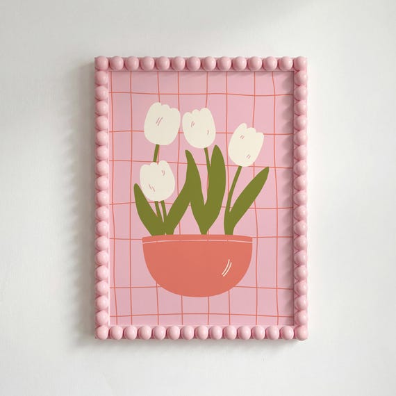 Tulips Flower Vase Print Hand Drawn Poster Pink Dopamine Decor Digital Download
